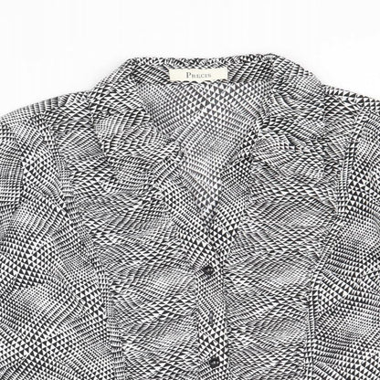 Precis Womens Black Geometric Polyester Basic Button-Up Size 12 Collared