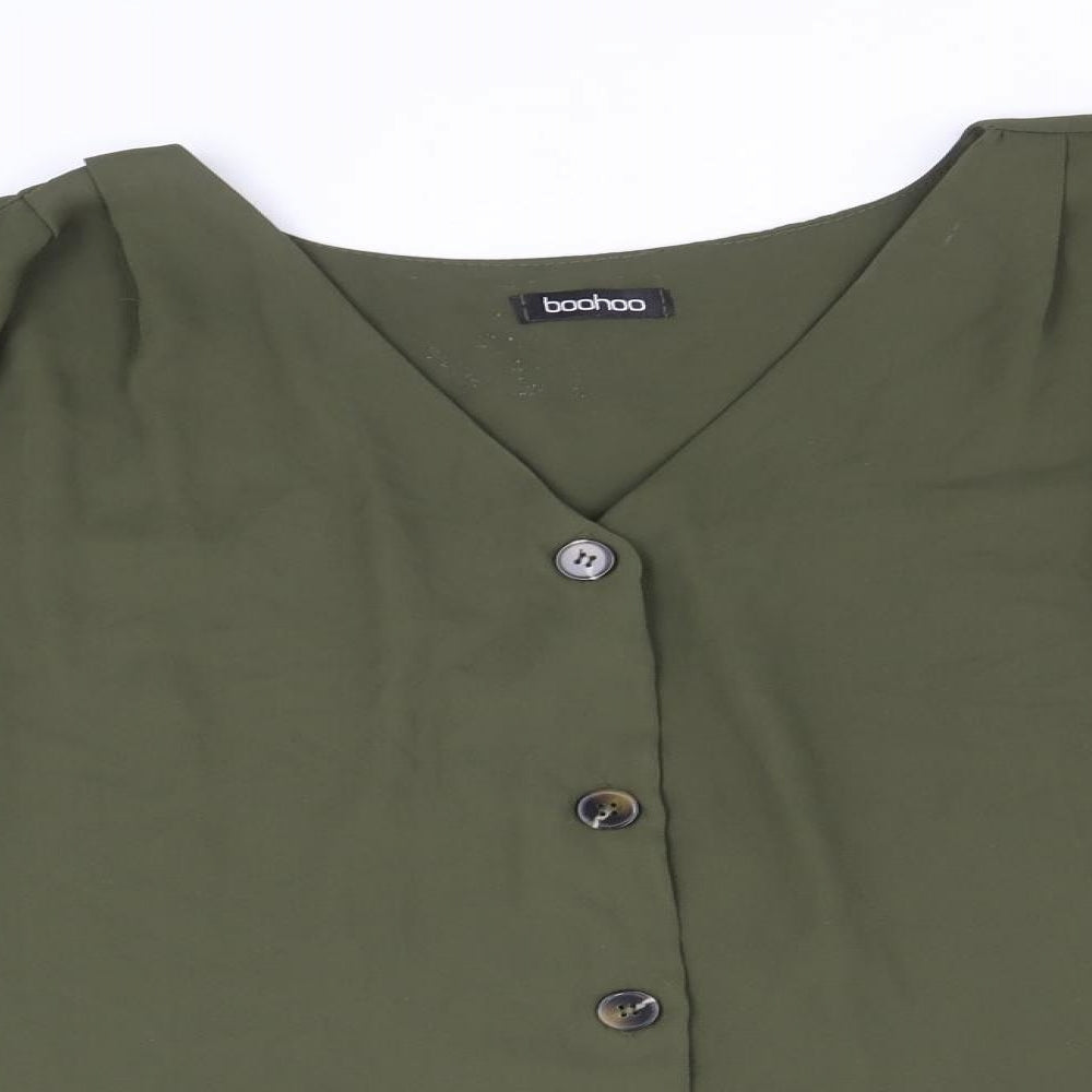 Boohoo Womens Green Polyester Basic Button-Up Size 14 V-Neck