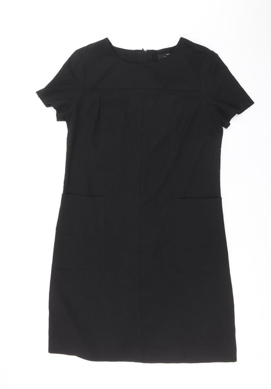 NEXT Womens Black Polyester A-Line Size 12 Round Neck Zip