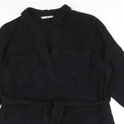 TU Womens Black Cotton A-Line Size 8 V-Neck Pullover