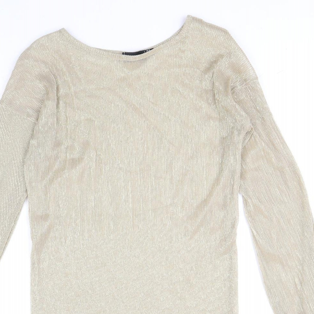 PRETTYLITTLETHING Womens Gold Polyester A-Line Size 6 Round Neck Pullover
