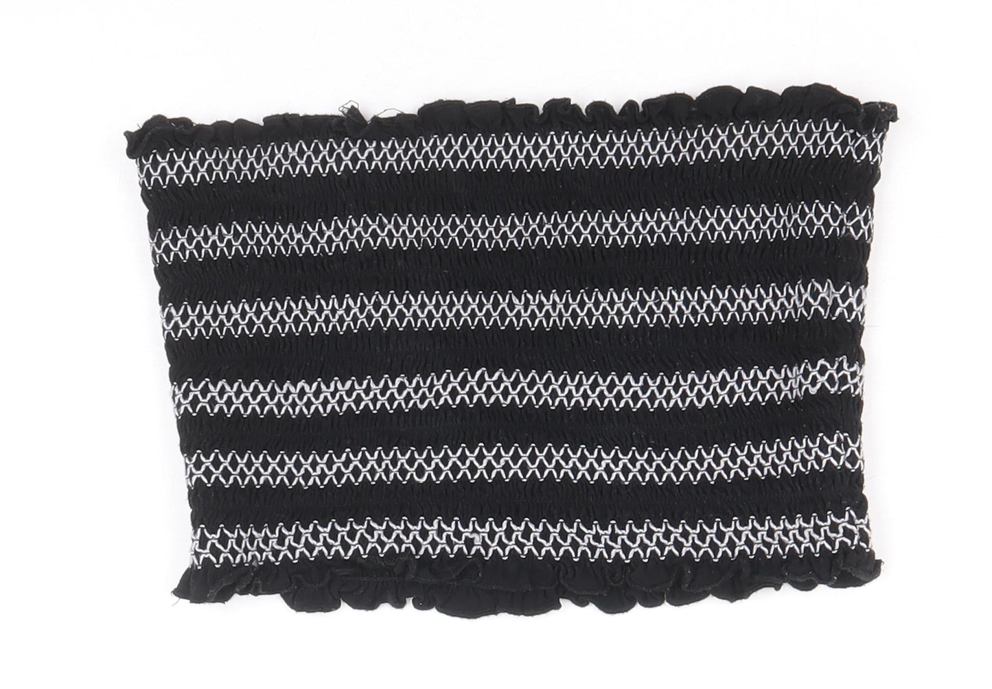 FOREVER 21 Womens Black Striped Viscose Cropped Blouse Size L Off the Shoulder - Shirred Bandeau