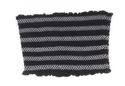 FOREVER 21 Womens Black Striped Viscose Cropped Blouse Size L Off the Shoulder - Shirred Bandeau