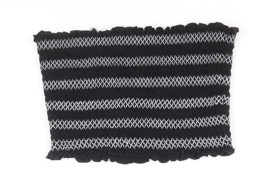 FOREVER 21 Womens Black Striped Viscose Cropped Blouse Size L Off the Shoulder - Shirred Bandeau