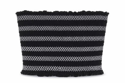 Forever 21 Womens Black Striped Viscose Cropped Blouse Size L Off the Shoulder - Shirred Bandeau