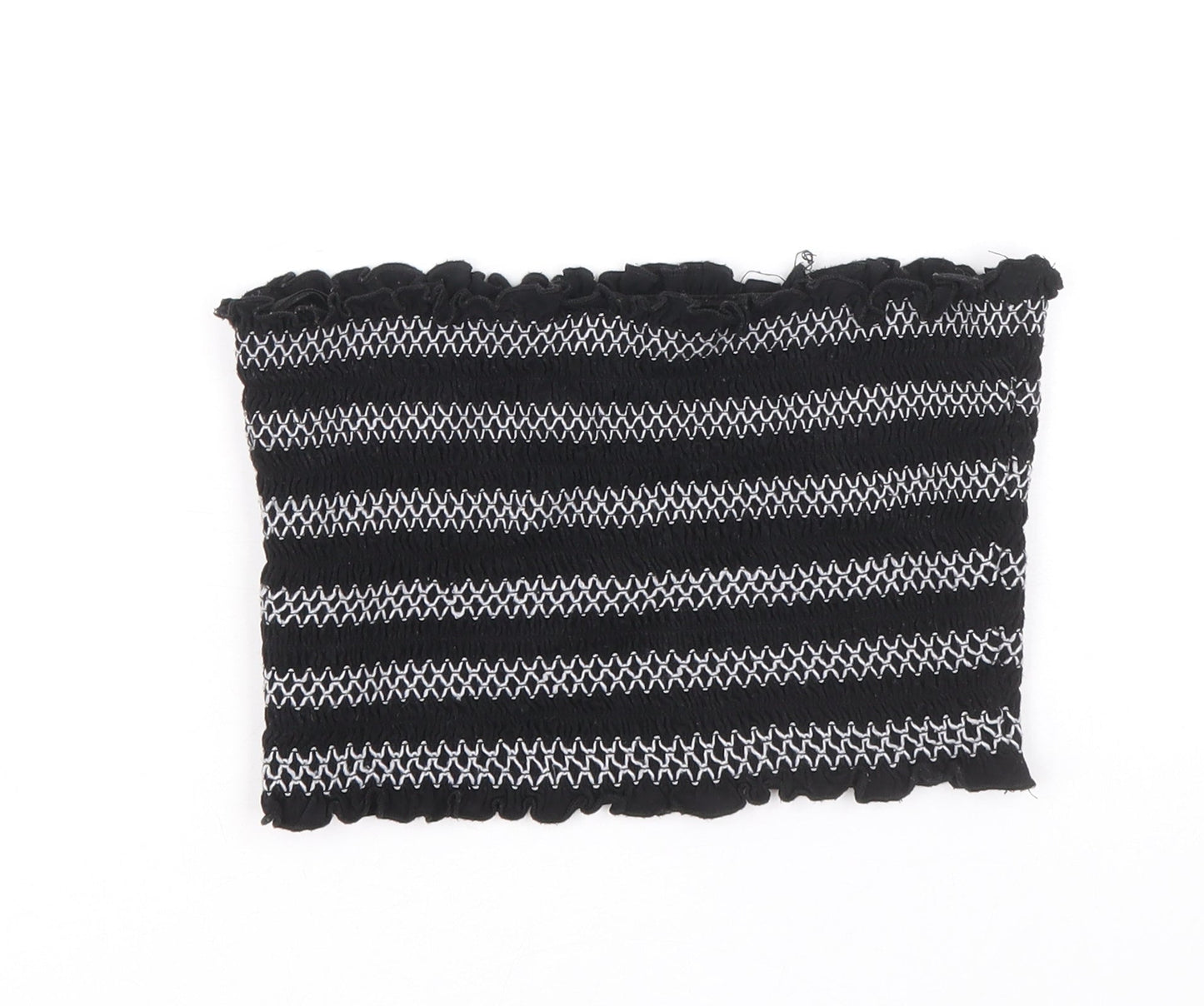 FOREVER 21 Womens Black Striped Viscose Cropped Blouse Size L Off the Shoulder - Shirred Bandeau