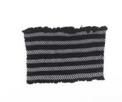 FOREVER 21 Womens Black Striped Viscose Cropped Blouse Size L Off the Shoulder - Shirred Bandeau