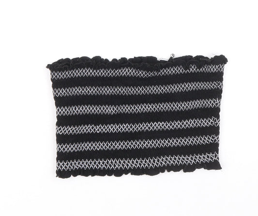 FOREVER 21 Womens Black Striped Viscose Cropped Blouse Size L Off the Shoulder - Shirred Bandeau