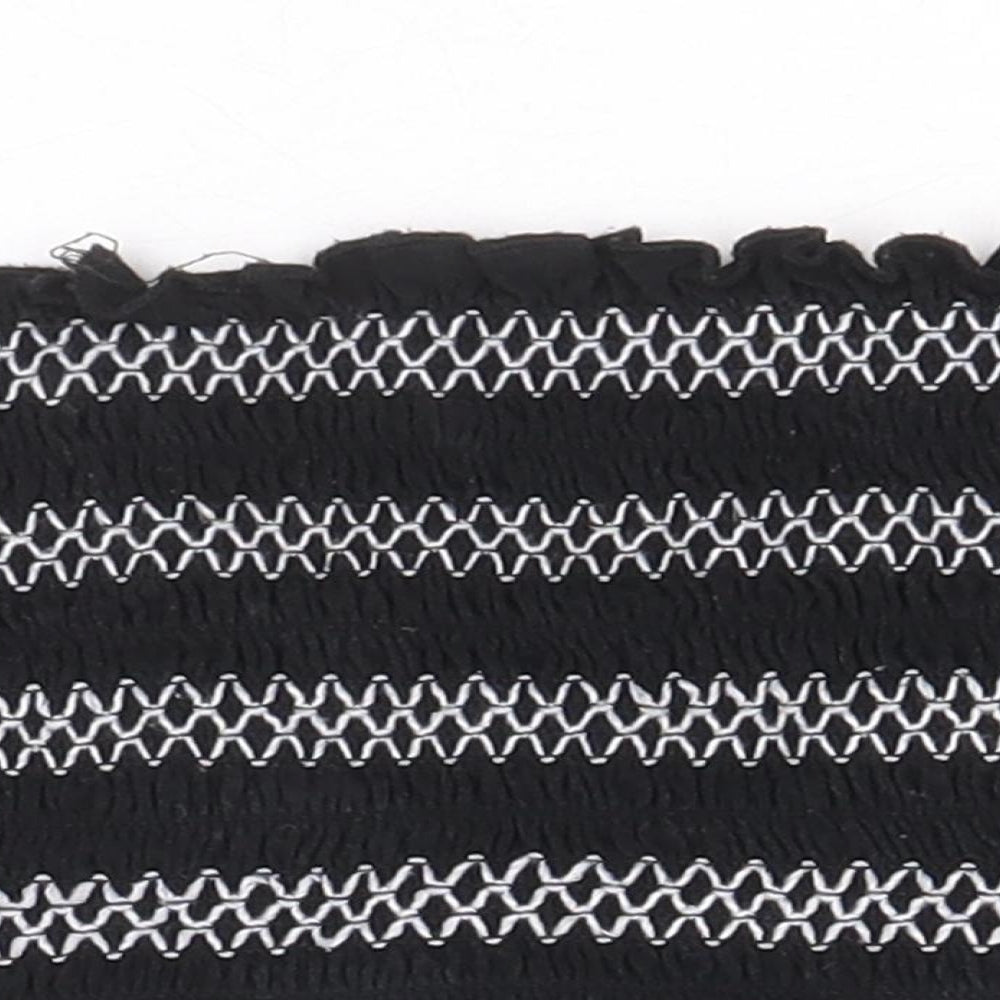 FOREVER 21 Womens Black Striped Viscose Cropped Blouse Size L Off the Shoulder - Shirred Bandeau