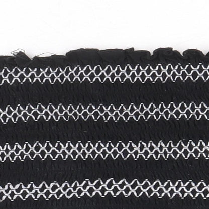 FOREVER 21 Womens Black Striped Viscose Cropped Blouse Size L Off the Shoulder - Shirred Bandeau