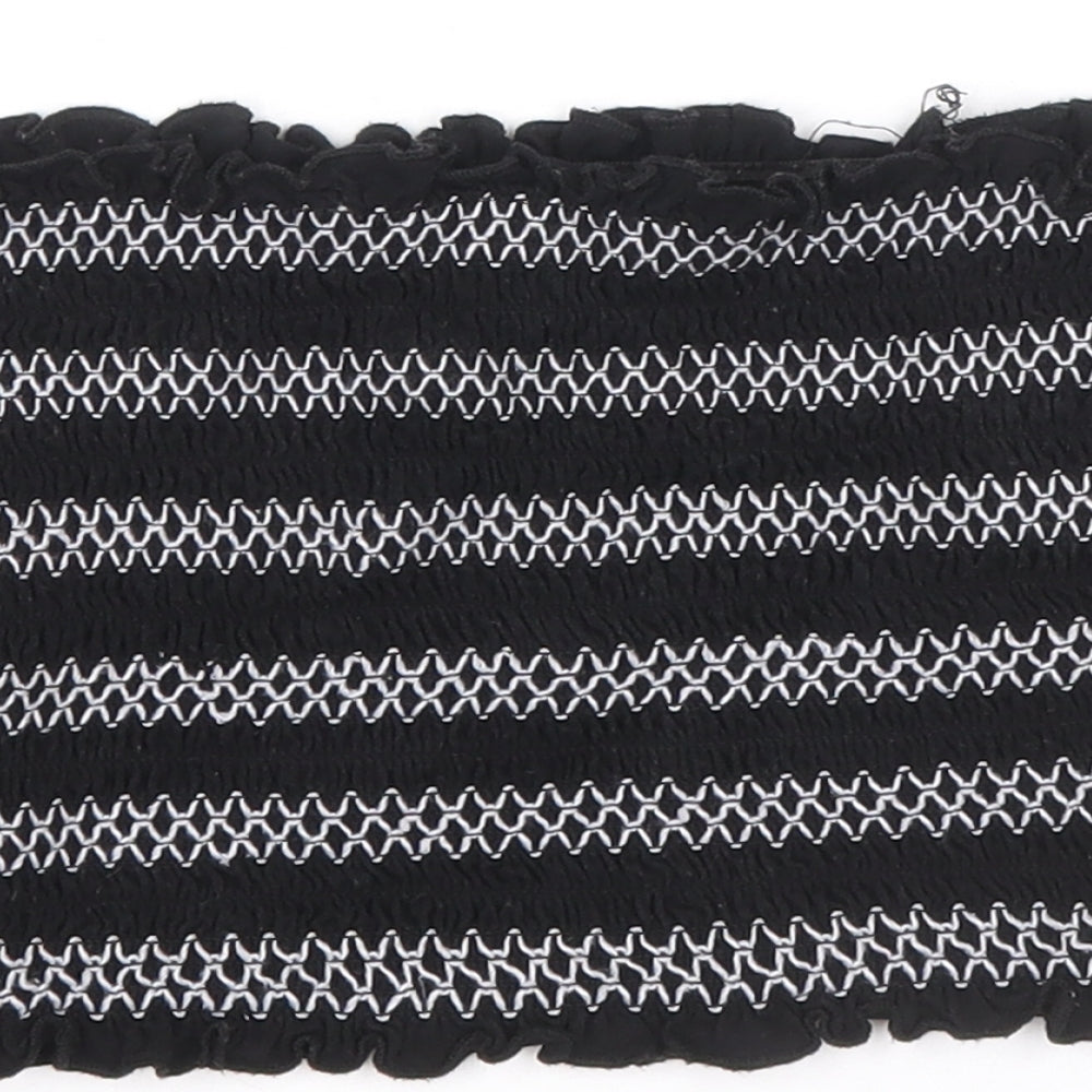 FOREVER 21 Womens Black Striped Viscose Cropped Blouse Size L Off the Shoulder - Shirred Bandeau