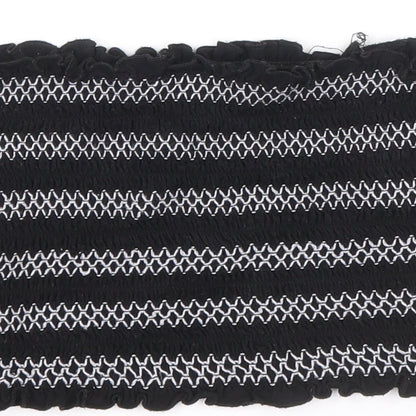 FOREVER 21 Womens Black Striped Viscose Cropped Blouse Size L Off the Shoulder - Shirred Bandeau