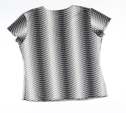 Feline Womens Black Geometric Polyester Basic T-Shirt Size M V-Neck