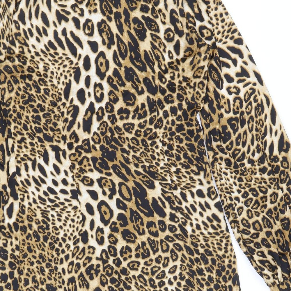 Boohoo Womens Beige Animal Print Polyester Shirt Dress Size 10 Collared Button - Leopard Pattern