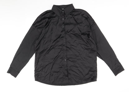 SheIn Womens Black Polyester Basic Button-Up Size L V-Neck