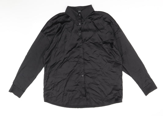 SheIn Womens Black Polyester Basic Button-Up Size L V-Neck