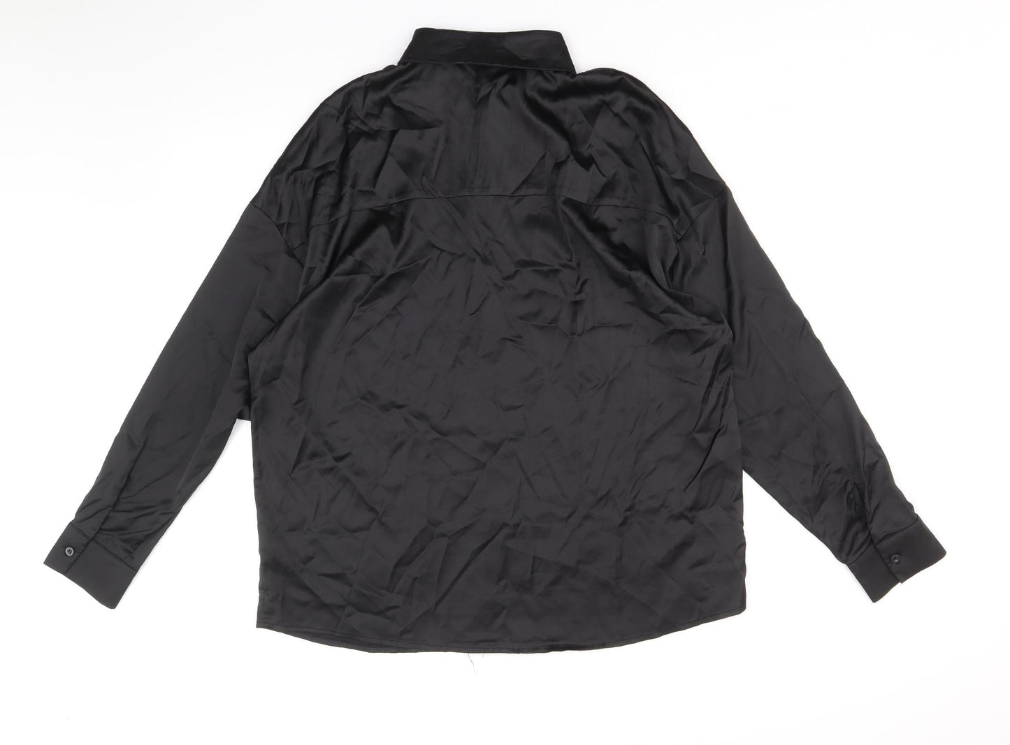 SheIn Womens Black Polyester Basic Button-Up Size L V-Neck