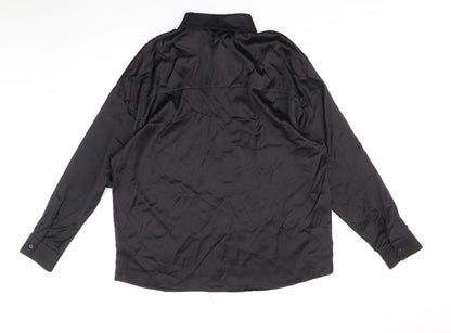 SheIn Womens Black Polyester Basic Button-Up Size L V-Neck