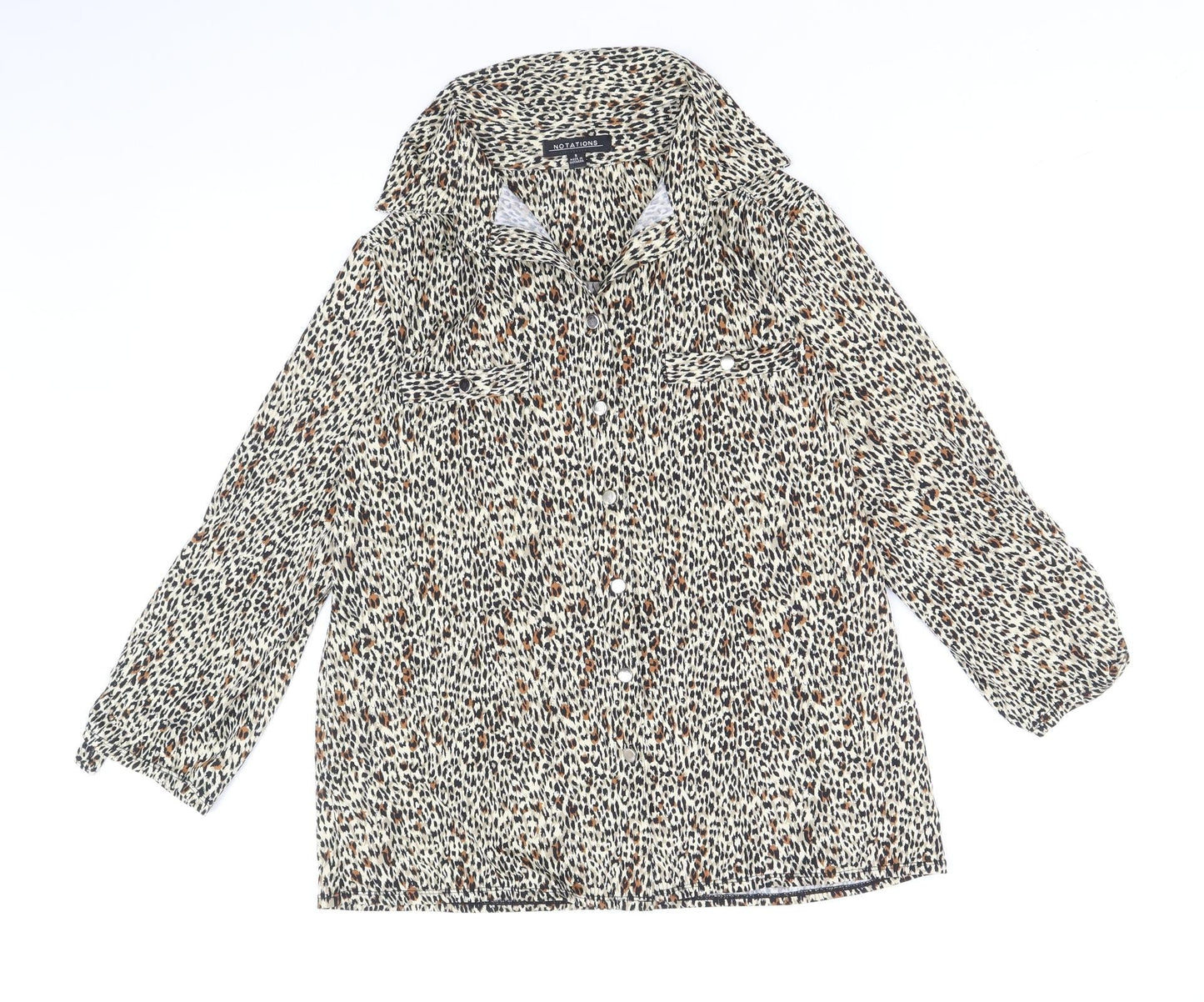 Womens UK Size S Notations Brown Basic Button-Up