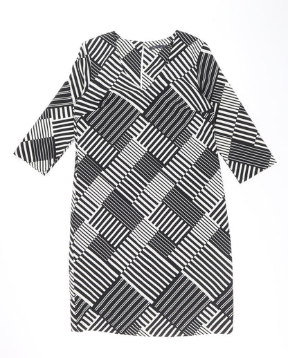 Marks and Spencer Womens Black Geometric Polyester Shift Size 10 V-Neck Button
