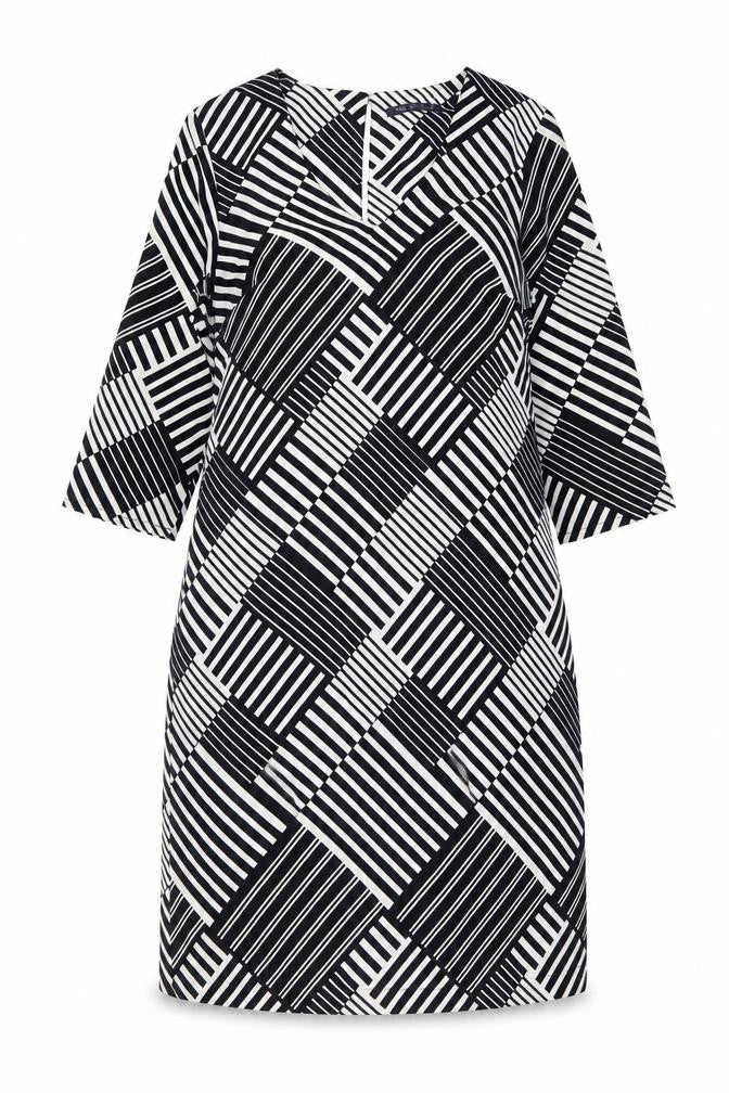 Marks and Spencer Womens Black Geometric Polyester Shift Size 10 V-Neck Button