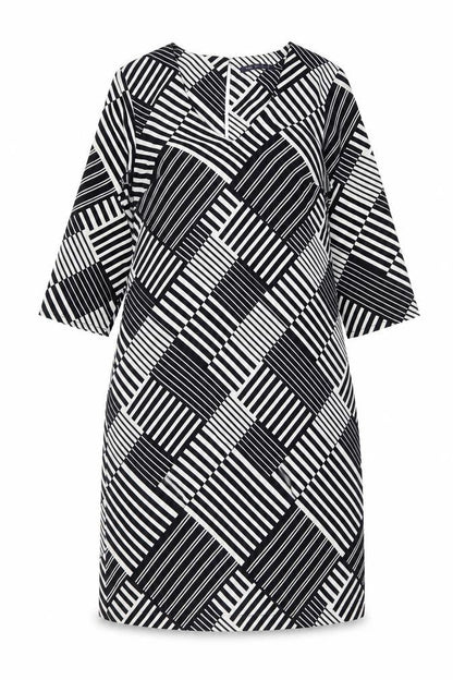 Marks and Spencer Womens Black Geometric Polyester Shift Size 10 V-Neck Button