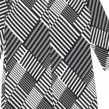 Marks and Spencer Womens Black Geometric Polyester Shift Size 10 V-Neck Button
