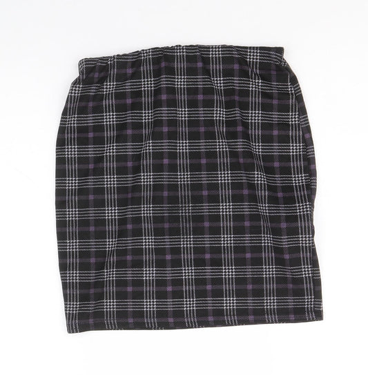 New Look Womens Black Plaid Polyester Straight & Pencil Skirt Size 10