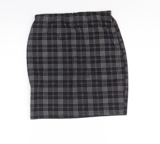 New Look Womens Black Plaid Polyester Straight & Pencil Skirt Size 10