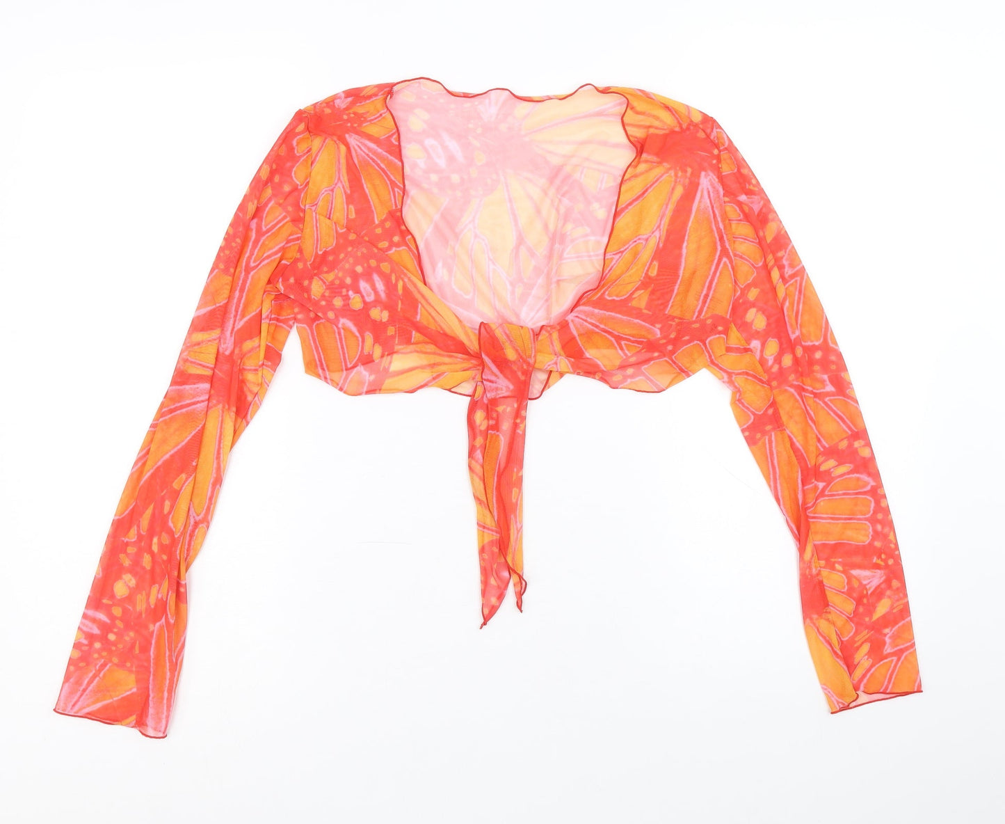 SheIn Womens Orange Geometric Polyester Wrap Blouse Size M V-Neck