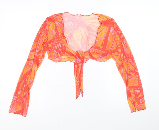 SheIn Womens Orange Geometric Polyester Wrap Blouse Size M V-Neck