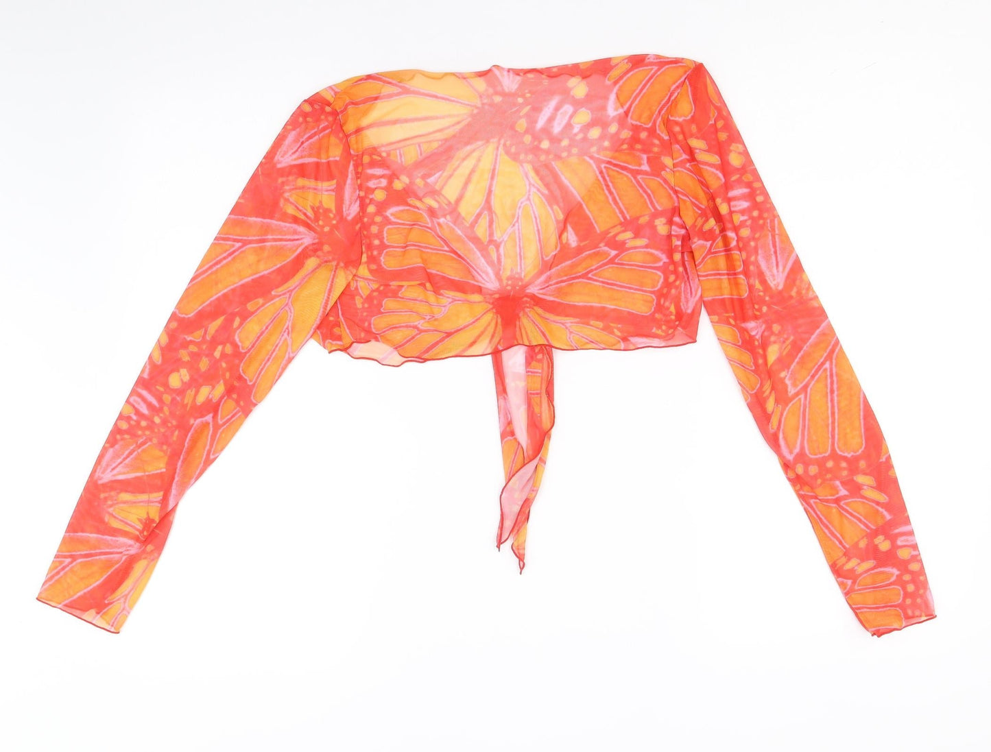 SheIn Womens Orange Geometric Polyester Wrap Blouse Size M V-Neck