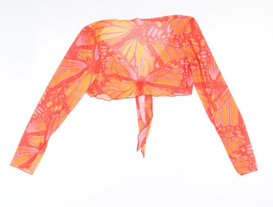 SheIn Womens Orange Geometric Polyester Wrap Blouse Size M V-Neck