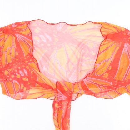 SheIn Womens Orange Geometric Polyester Wrap Blouse Size M V-Neck