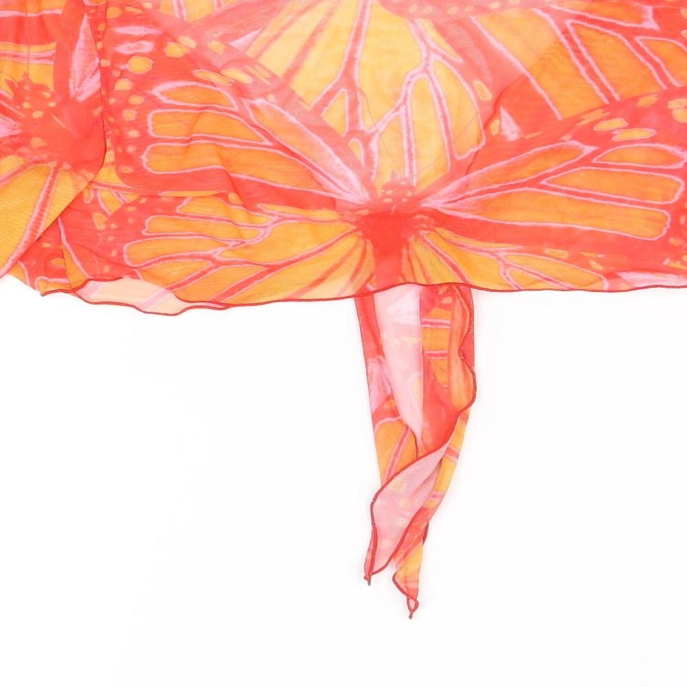 SheIn Womens Orange Geometric Polyester Wrap Blouse Size M V-Neck