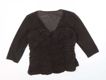 Arruba Womens Brown Nylon Basic Blouse Size 14 V-Neck