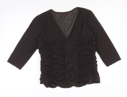 Arruba Womens Brown Nylon Basic Blouse Size 14 V-Neck