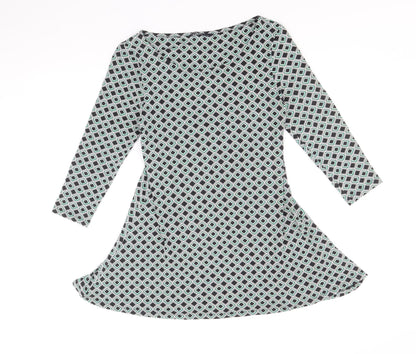 Marks and Spencer Womens Multicoloured Geometric Viscose A-Line Size 8 Round Neck Pullover