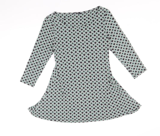 Marks and Spencer Womens Multicoloured Geometric Viscose A-Line Size 8 Round Neck Pullover