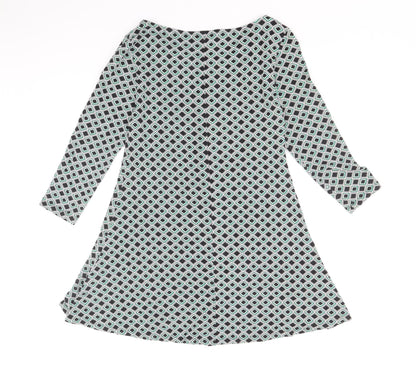 Marks and Spencer Womens Multicoloured Geometric Viscose A-Line Size 8 Round Neck Pullover