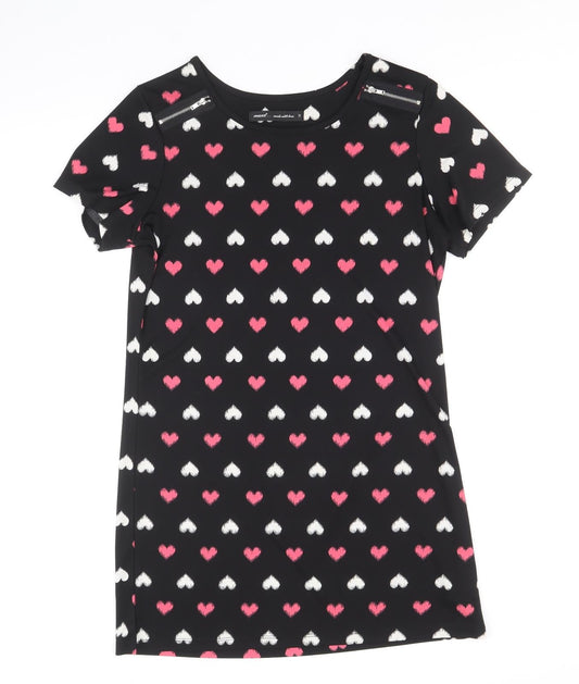 NEXT Womens Black Geometric Polyester Shift Size 12 Scoop Neck Pullover - Hearts