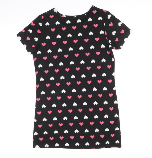 NEXT Womens Black Geometric Polyester Shift Size 12 Scoop Neck Pullover - Hearts