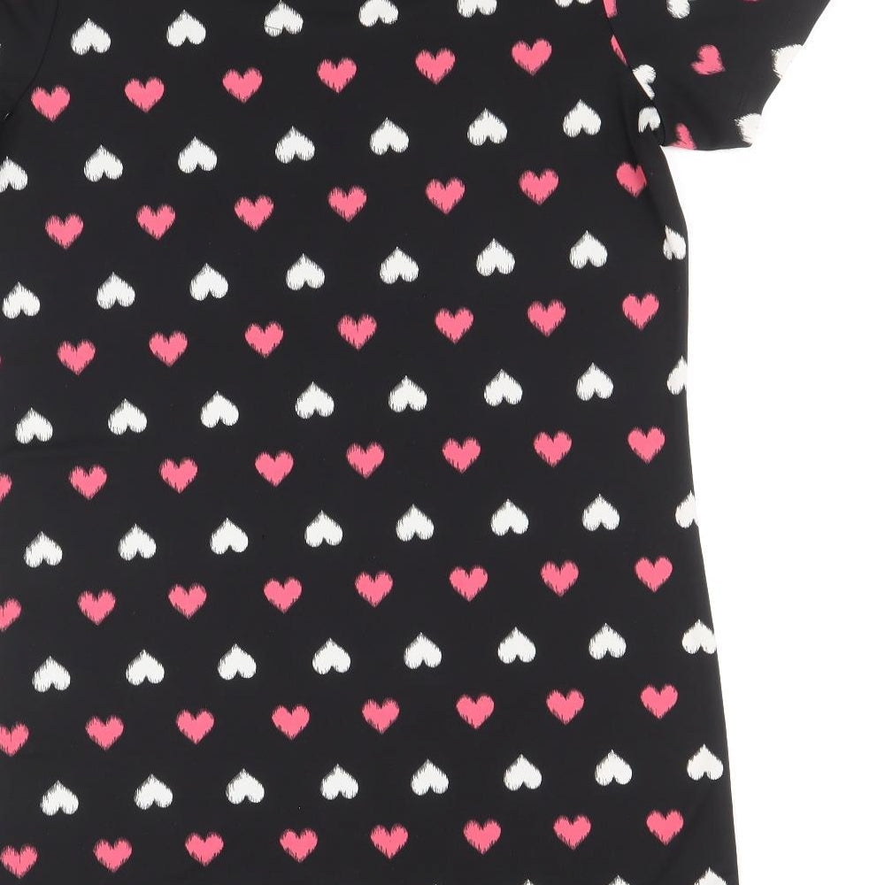 NEXT Womens Black Geometric Polyester Shift Size 12 Scoop Neck Pullover - Hearts