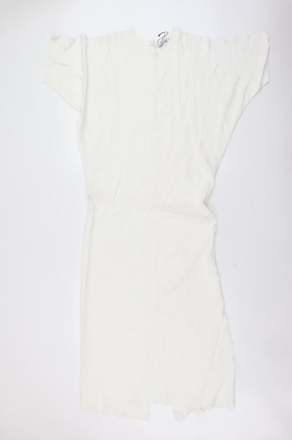 Zara Womens Ivory Polyester Pencil Dress Size S Round Neck Zip
