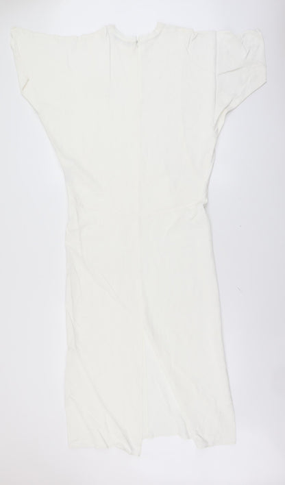 Zara Womens Ivory Polyester Pencil Dress Size S Round Neck Zip