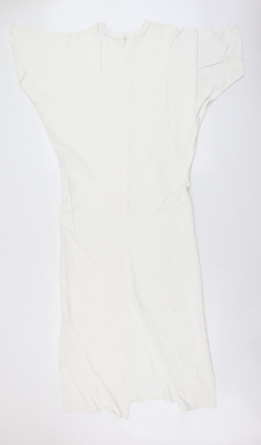 Zara Womens Ivory Polyester Pencil Dress Size S Round Neck Zip