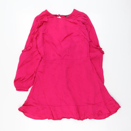 Topshop Womens Pink Viscose A-Line Size 10 Round Neck Zip