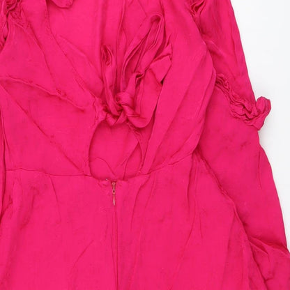 Topshop Womens Pink Viscose A-Line Size 10 Round Neck Zip