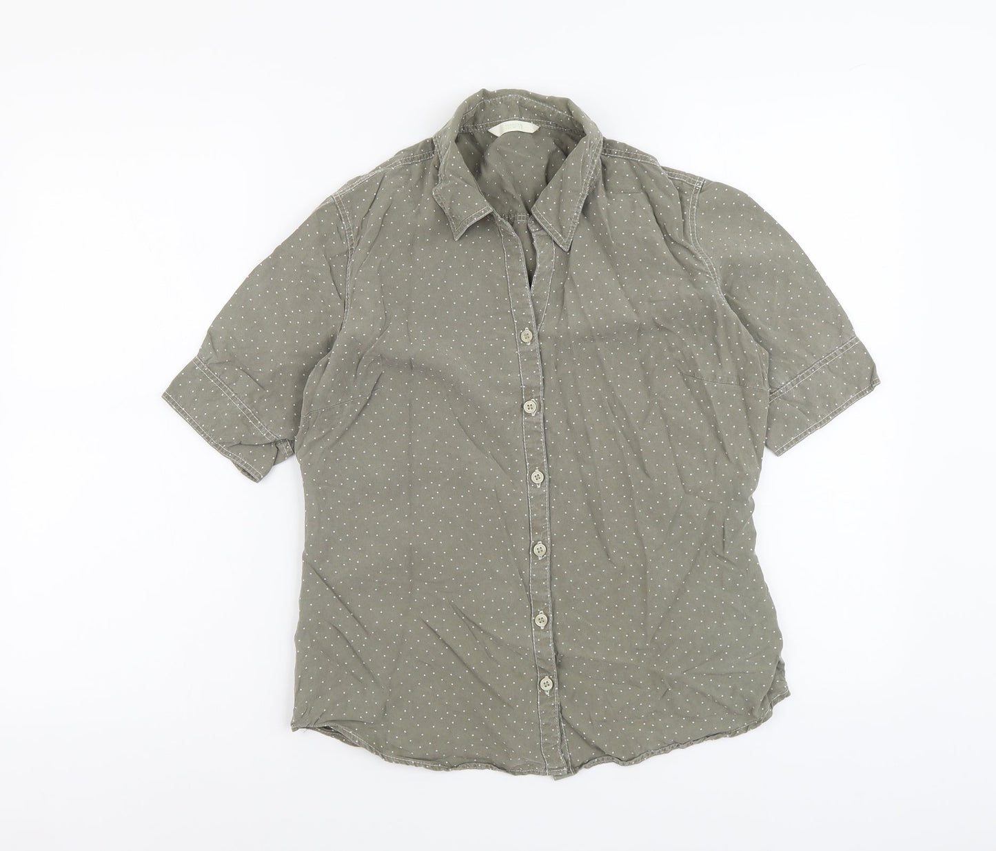 Marks and Spencer Womens Grey Geometric Lyocell Basic Button-Up Size 10 Collared