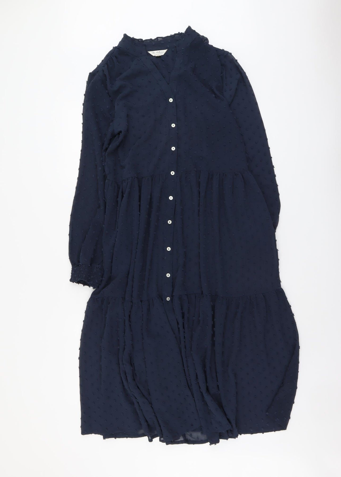 Miss Selfridge Womens Blue Polyester Shirt Dress Size 12 Round Neck Button